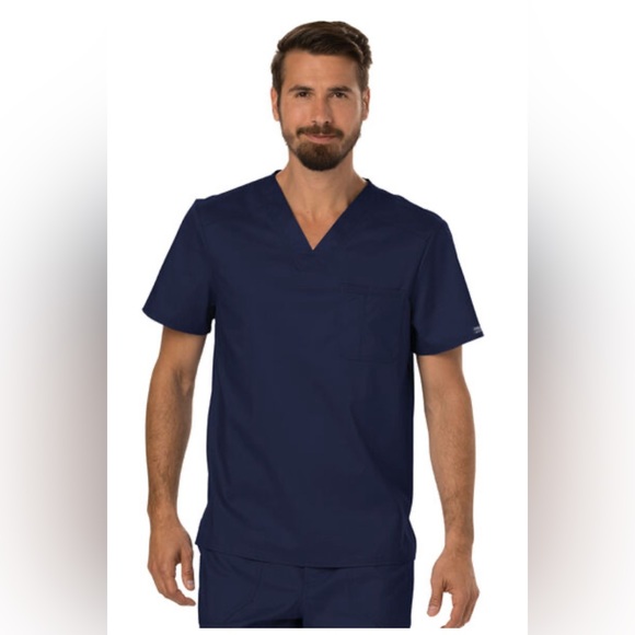 Men's Navy V-Neck Solid Scrub Top - Picture 1 of 3